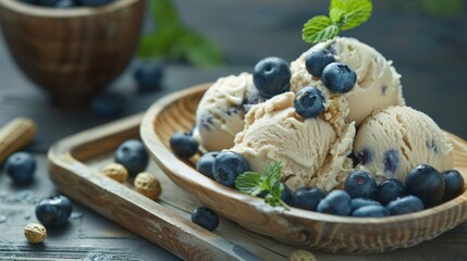 Aufkleber - A colorful image of a bowl filled with creamy ice cream and fresh blueberries