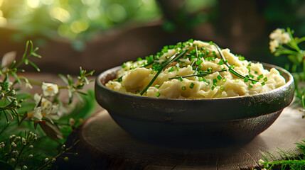 Wall Mural - Mashed potatoes in a frying pan