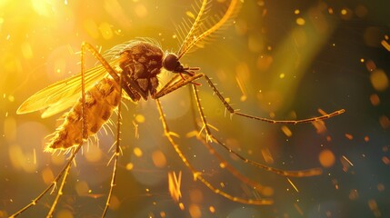 Poster - A close-up shot of a mosquito resting on a branch, highlighting its tiny details