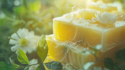 Poster - A close-up shot of a piece of soap sitting on a table, ready for use