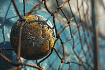 Canvas Print - A soccer ball stuck in a sports equipment, perfect for images related to sports, fitness or recreation