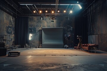 Poster - A blank projector screen in a darkened room, ideal for presentations and events
