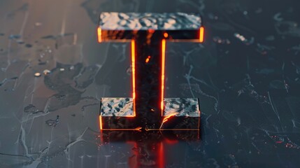 Poster - A close-up shot of the letter T on a wet surface, suitable for use in designs and concepts related to writing, communication, and literacy