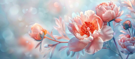 Wall Mural - Delicate Peony Blossoms in a Soft-Focus