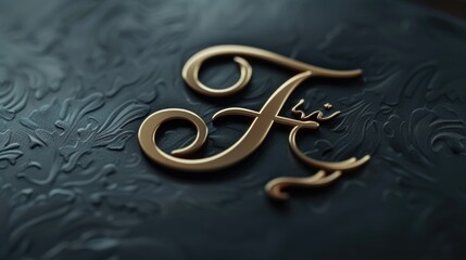 Wall Mural - Close-up shot of a shiny gold letter F against a dark black background
