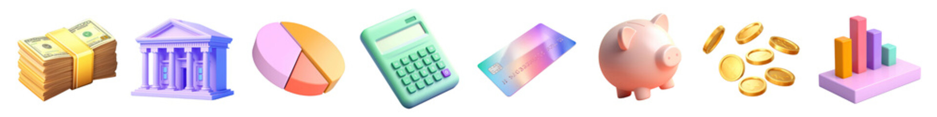 3d financial objects png cut out element set