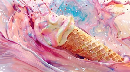 Poster - A colorful ice cream cone with a bright pink and blue design