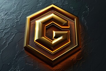 Poster - A close-up shot of the golden letter G on a wall, suitable for use in designs and compositions