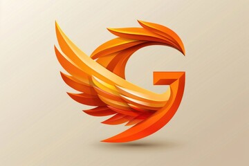 Poster - An orange letter G with a bird-like tail, a unique and whimsical design