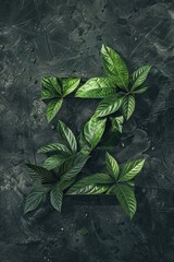 Aufkleber - A collection of green leaves sit atop a dark, flat surface