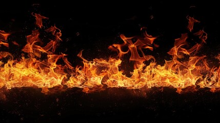 Poster - Close-up shot of fiery flames on a dark background, ideal for use in scenes where light and darkness are prominent