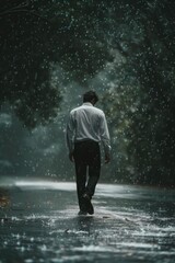 Poster - A person walking on the street during a rainy day