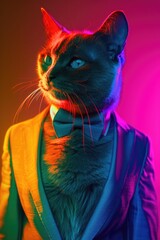 Poster - A black cat dressed in a suit and tie, perfect for business or corporate use