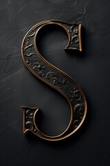 Poster - A single golden letter S on a black background