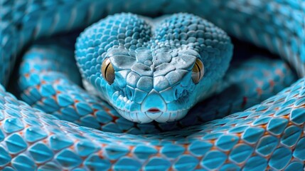Poster - A detailed view of a blue snake's head, useful for illustrations or close-ups