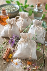 Poster - A selection of various spices and seasonings displayed on a table, ideal for use in cooking or as a decorative centerpiece