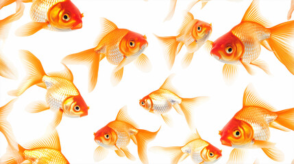 Seamless pattern of goldfish on white background