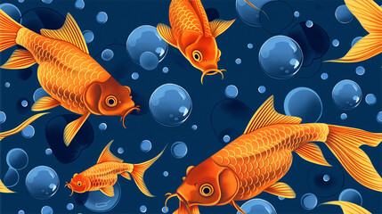Vibrant Koi Fish and Bubbles Illustration