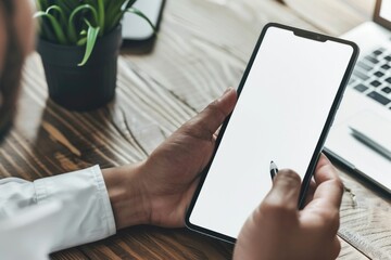 Poster - A person is holding a cell phone with a white screen
