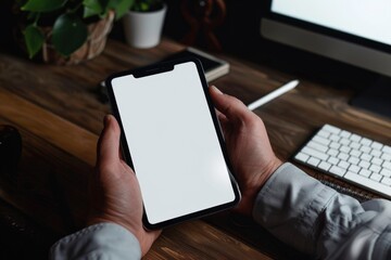 Aufkleber - A person is holding a smartphone with a white screen, no interface or icons visible