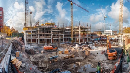 Poster - Heavy machinery and equipment on a busy construction site