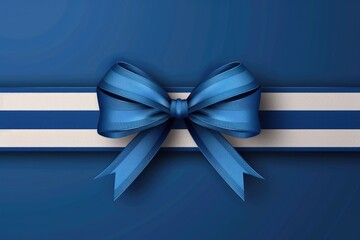 Poster - A blue and white striped ribbon tied in a bow, suitable for gift wrapping or decorative purposes