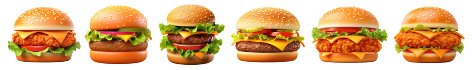 Sticker - 3d of hamburgers png cut out element set