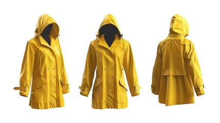 Wall Mural - Three different views of a bright yellow raincoat