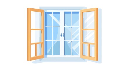 Poster - An open window with a bright and airy interior, surrounded by a simple white background