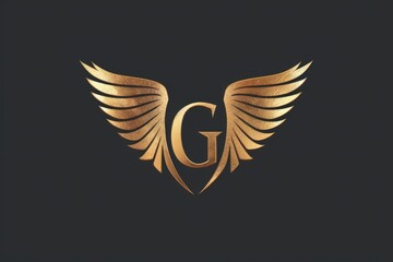 Aufkleber - A golden letter 'G' with delicate wings on a dark background, perfect for designs related to creativity, inspiration, and luxury