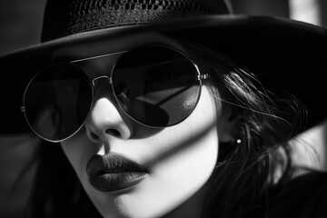 Canvas Print - A woman wearing a hat and sunglasses, sitting or standing in an outdoor setting