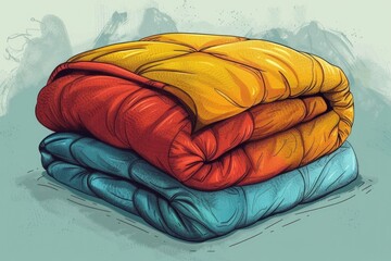Poster - A pile of folded blankets stacked on top of each other, ideal for use in editorial or commercial settings