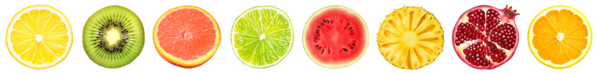 Wall Mural - Colorful fresh fruit slices png set