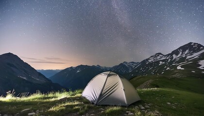 Wall Mural - A tent in the mountains under the starry sky 