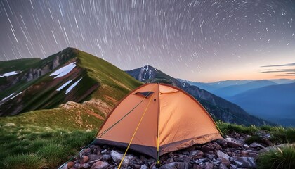 Wall Mural - A tent in the mountains under the starry sky 