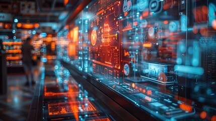 Poster - A holographic product display in an electronics store, showcasing a futuristic and interactive shopping experience.