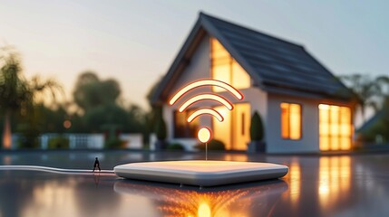 A 3D render showcases a home WiFi network accessing the internet via a router