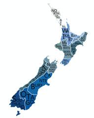 Wall Mural - New Zealand map with province's name doodle freehand drawing.