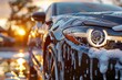 © N Joy Art  - Close-up of car with soap suds during wash at sunset. Sunlight reflecting on wet surface creates warm and vibrant scene. Emphasis on cleanliness and beauty of vehicle in golden hour.