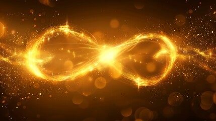 Abstract background neon infinity symbol light lines on golden background