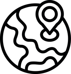 Fototapete - Simple icon of a world map with a location pin, representing worldwide travel and global business