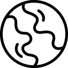 Poster - simple black and white line art icon of planet earth showing oceans and continents