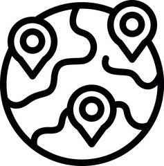 Poster - Simple black and white line art icon of planet earth with three location markers
