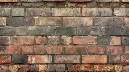 Poster - Close-up of a rustic brick wall with detailed textures and weathered stones. Ideal for backgrounds or design projects needing a vintage, rugged look.