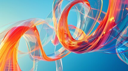 Wall Mural - Abstract hot cold contrasting colored object made of curved wires on blue background