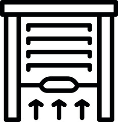Poster - Line art icon of a garage door opening with arrows pointing up to show the door is opening