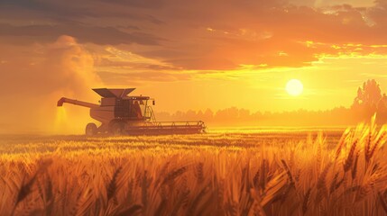 Sticker - combine harvester at sunset