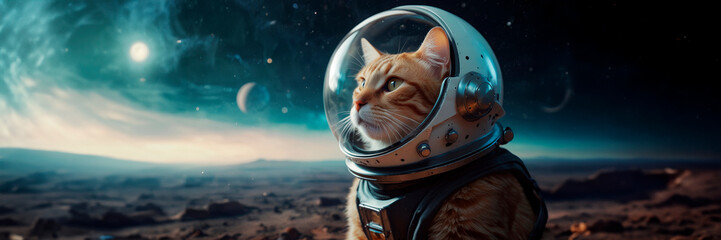 Cat in a spacesuit Colorful space galaxy cloud nebula, cosmos background wallpaper