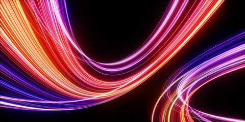 Wall Mural - 3d render. Abstract neon background of glowing curly lines. Modern wallpaper