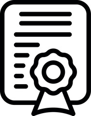 Poster - line art icon of an official document with a red ribbon and seal, representing a diploma or certific